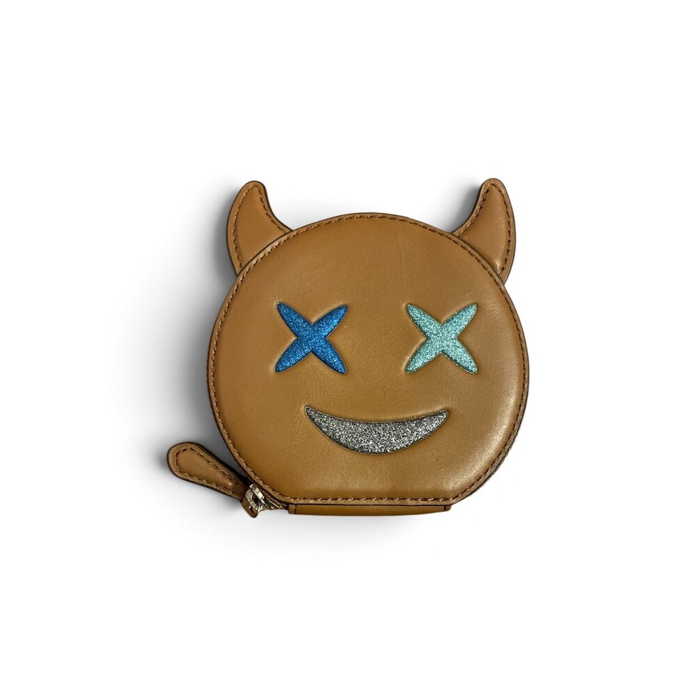 COACH Frisky Devil Emoji Leather Bag Charm Change Purse/Wallet Glittery Eyes